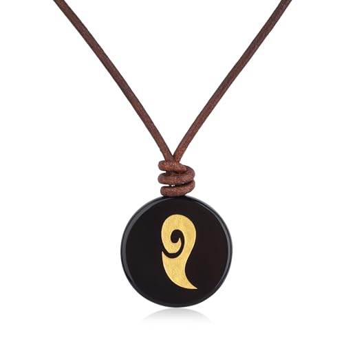 COAI Italienische braune Lederkette mit Wasser Anhänger aus schwarzem Obsidian für Herren und Damen von COAI