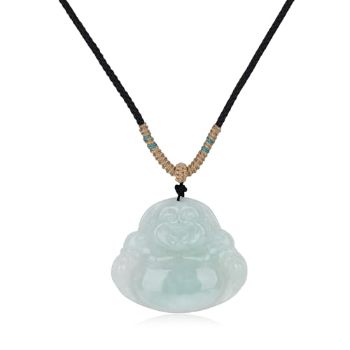 COAI Jade Anhänger Halskette mit Maitreya Buddha Anhänger aus Burma-Jade schwarze Halskette für Damen und Herren von COAI