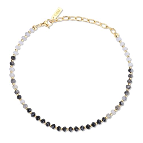 COAI Kristall Fußkette aus 4x3 mm facettierten Perlen in Spinell Rutilquarz Mondstein Schwarzer Fußkette für Damen von COAI