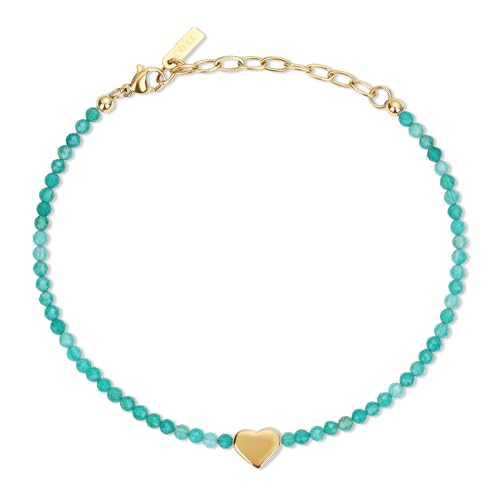 COAI Kristall Fußketten aus 3 mm Grünen Achat Perlen mit Gold Herzanhänger für Damen von COAI