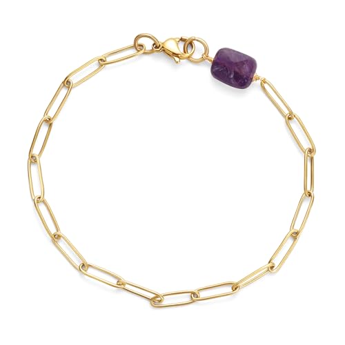 COAI Kristallarmband aus facettiertem Amethyst mit goldfarbenem Briefclip-Verschluss für Damen 18cm von COAI