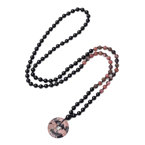 COAI Malakette 108 Mala Halskette mit handgeknüpften Natürlichen Edelstein Onyx und Rhodonit Perlenkette und Rhodonit Ping'an Kou-Anhänger Halskette für Herren Damen von COAI
