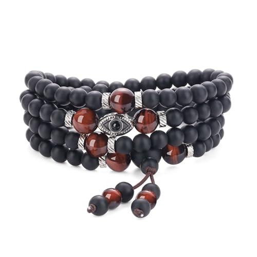 COAI Malakette Wickelarmband 108 Perlen aus mattem Onyx und rotem Tigerauge mit Evil Eye Charm Naturstein Halskette für Damen Herren COAI Malakette Wickelarmband 108 Perlen aus mattem Onyx und rotem Tigerauge mit Evil Eye Charm Naturstein Halskette für Damen Herren von COAI