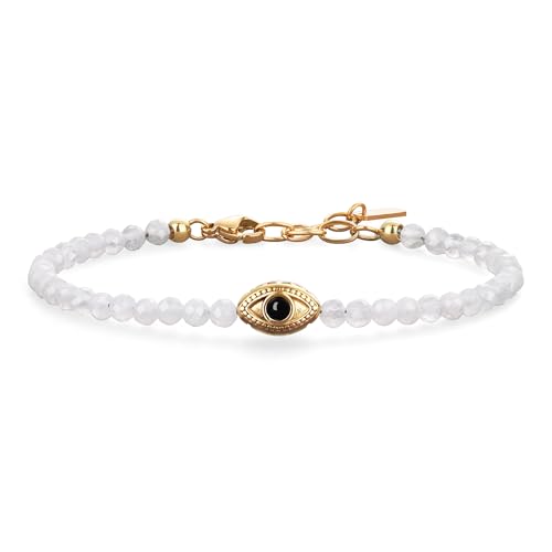COAI Mondstein Armband mit Bösen Auge Charm aus 4 mm glänzende Mondstein Perlen für Damen Frauen Mama von COAI