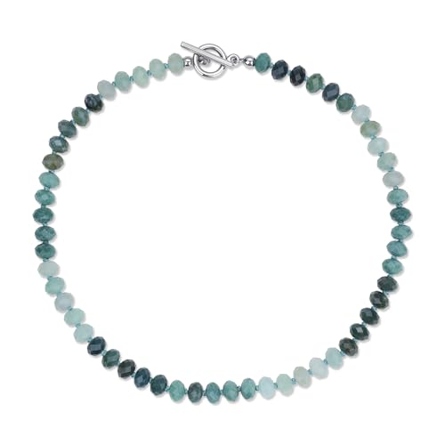 COAI Naturstein Perlenkette mit 8x4 mm facettiertem Aventurin, Moosachat und grünen Jade für Damen von COAI