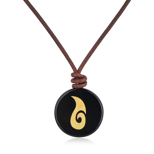 COAI Obsidian Anhänger Halskette mit Feuer Gravur Italienische braune Lederkette für Herren Damen von COAI