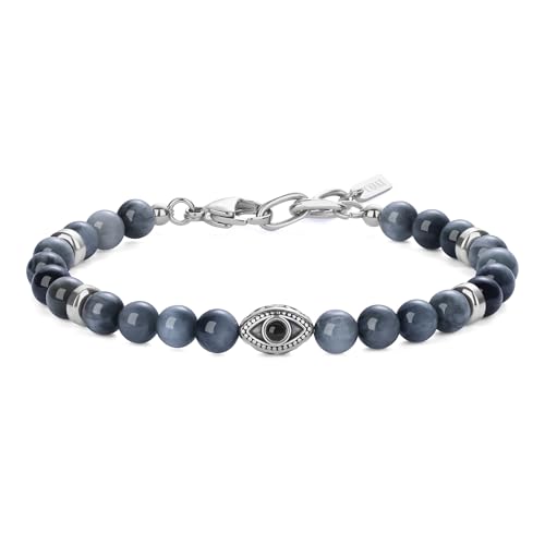 COAI Perlenarmband aus 6 mm Falkenauge mit Evil Eye Anhänger Edelstein Armband für Herren von COAI
