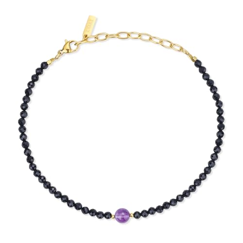 COAI Schwarzer Fußkette aus 3 mm facettiertem Turmalin Perlen und 6 mm Amethyst Fußkette für Damen COAI Schwarzer Fußkette aus 3 mm facettiertem Turmalin Perlen und 6 mm Amethyst Fußkette für Damen von COAI