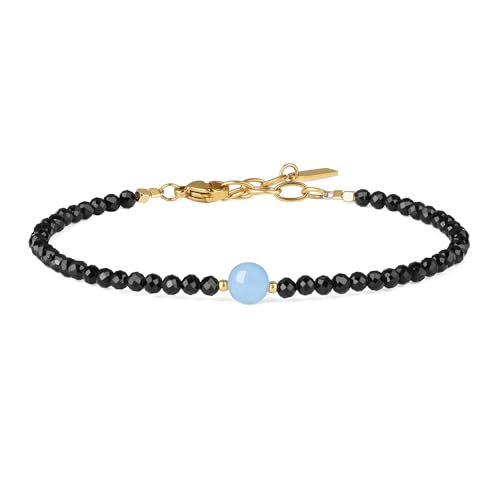COAI Schwarzer Turmalin Perlenarmband mit 6 mm Aquamarin Charm für Frauen Naturstein Armband für Damen COAI Schwarzer Turmalin Perlenarmband mit 6 mm Aquamarin Charm für Frauen Naturstein Armband für Damen von COAI