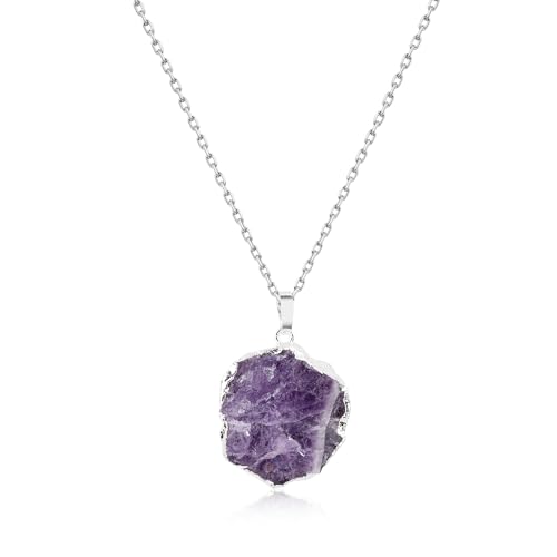 COAI Silber Farbe Edelstahl Kabel Kette Raw Amethyst Stein Halskette für Damen von COAI