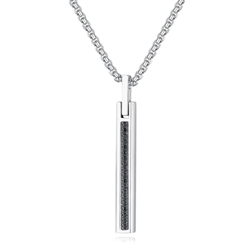 COAI Herren Edelstahl Halskette in Silber mit rechteckigem Anhänger und Zirkonia-Einlage von COAI