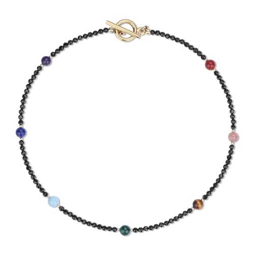 COAI Turmalin Perlenkette mit 6 mm Edelsteinperlen 7 Chakra Halskette für Damen von COAI