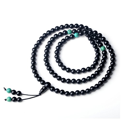 COAI 108 Mala Halskette aus Onyx Türkis Perlen Meditationskette für Herren Damen von COAI