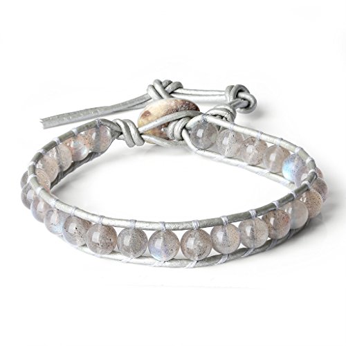 COAI Damen Lederarmband Glücksarmband mit Echter Labradorit Perlen armbänder für Frauen von COAI