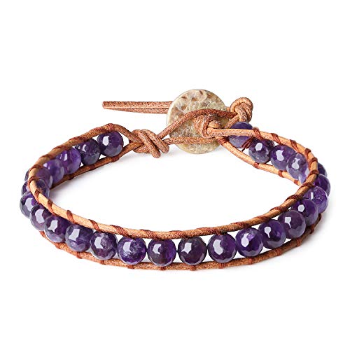 COAI Verstellbares Lederarmband mit Amethyst Perlen Echter Heilstein Perlenarmband für Damen COAI Verstellbares Lederarmband mit Amethyst Perlen Echter Heilstein Perlenarmband für Damen von COAI