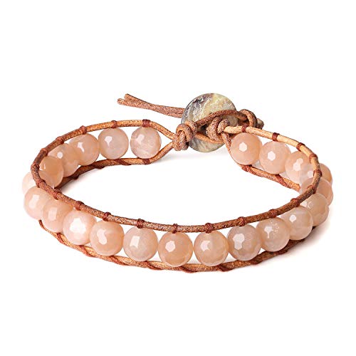 COAI Damen Verstellbares Lederarmband mit Echter Sonnenstein Kristall Perlenarmband für Frauen von COAI