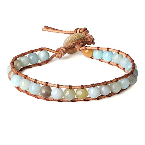 COAI Verstellbares Echter Lederarmband mit Mehrfasen Vielfärbig Amazonit Glücksarmband für Damen Frauen von COAI