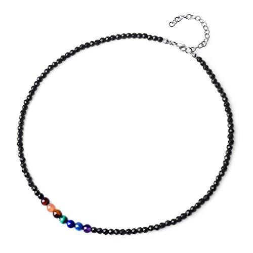 COAI Unisex Geschenkideen Glückskette Choker Halsketten aus Facettiertem Onyx und 7 Chakren Yogakette von COAI