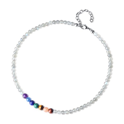COAI Unisex Geschenkideen Glückskette Choker Halsketten aus Labradorit und 7 Chakren Yogakette Tibetische Gebetskette von COAI