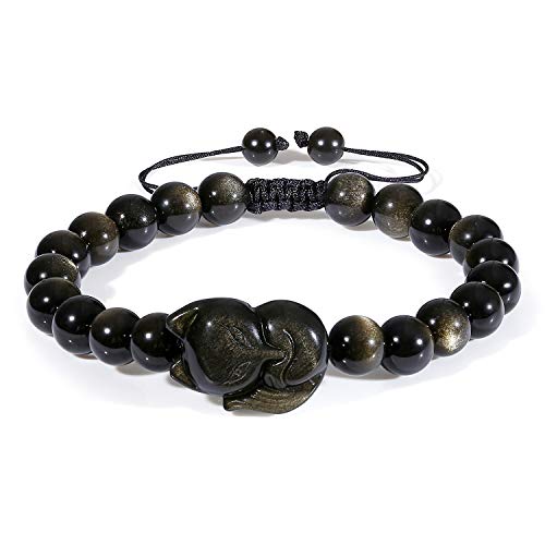 COAI Unisex Geschenkideen Verstellbares Armband aus Goldem Obsidian mit Fuchs Charm in Größe S von COAI