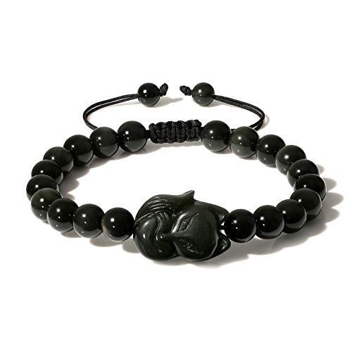 COAI Unisex Geschenkideen Verstellbares Armband aus Schwarzem Obsidian mit Fuchs Charm in Größe S von COAI