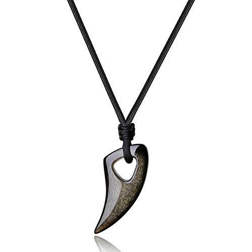 COAI Unisex Geschenkideen Wolfszahn Anhänger aus Goldenem Obsidian Amulett Halskette von COAI