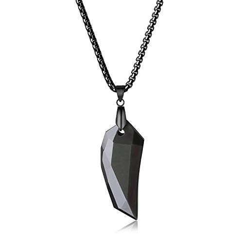 COAI Unisex Surferkette Mehrfasen Spitzer Anhänger Wolfszahn Anhänger aus Obsidian Edelstahl Kette von COAI