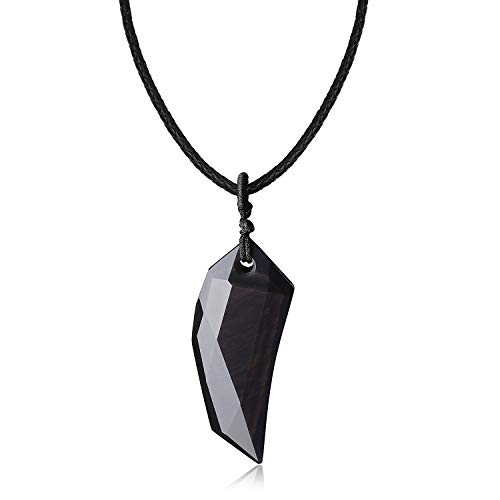 COAI Unisex Surferkette Mehrfasen Spitzer Anhänger Wolfszahn Anhänger aus Obsidian Lederkordel COAI Unisex Surferkette Mehrfasen Spitzer Anhänger Wolfszahn Anhänger aus Obsidian Lederkordel von COAI