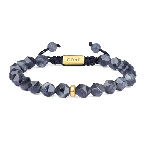 COAI Verstellbare Kristall Armabnd aus 8mm Labradorit Perlen für Herren von COAI