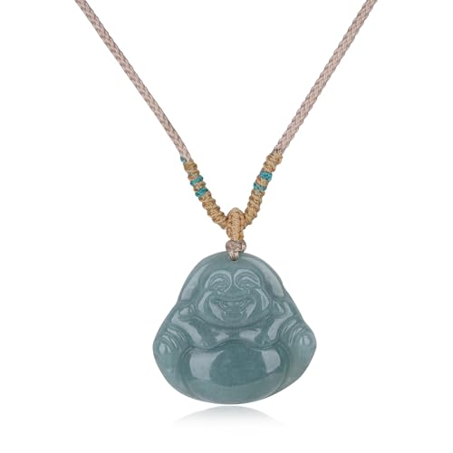 COAI Verstellbare khakifarbene Halskette mit Maitreya Buddha Anhänger aus Guatemala-Jade Glücksanhänger für Damen und Herren von COAI