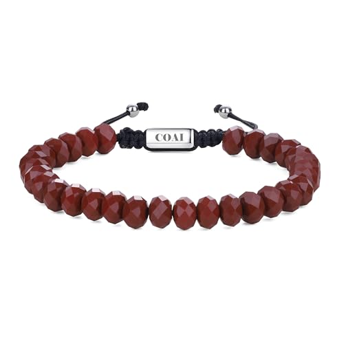 COAI Verstellbares Armband mit 8x5 mm facettierten Roter Jaspis Perlen und verstellbarem Verschluss für Herren Edelstein Armband für Männer von COAI