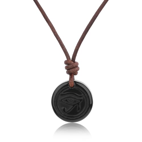 COAI italienische Lederkette braun mit rundem Auge des Ra Obsidian Anhänger Talisman für Herren und Damen COAI italienische Lederkette braun mit rundem Auge des Ra Obsidian Anhänger Talisman für Herren und Damen von COAI