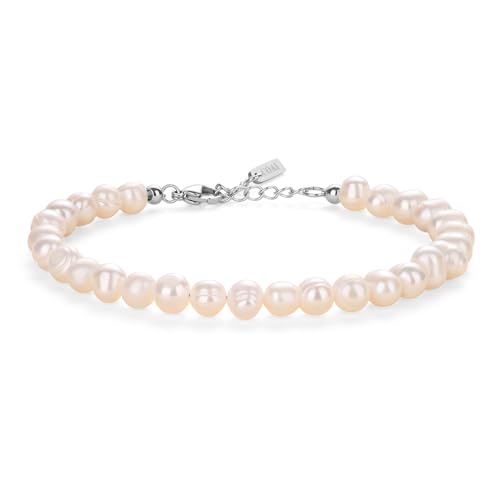 COAI natürliches Perlenarmband mit fast runden weißen Süßwasserperlen Glücksarmband für Frauen von COAI