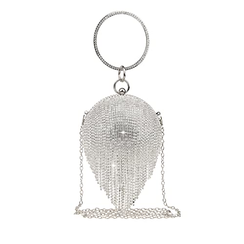 COAIMANEY Damen Glitzernde Clutch, Abendtasche Unterarmtasche Umhängetasche mit Strass-Quaste und Abnehmbarer Kette für Hochzeit Party Abschlussball von COAIMANEY