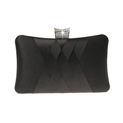 COAIMANEY Damen Seidensatin Clutch, Abendtasche Unterarmtasche Umhängetasche mit Strass und Abnehmbarer Kette für Hochzeit Party Abschlussball von COAIMANEY