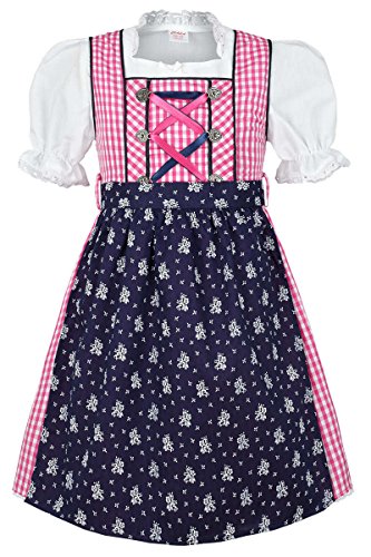 COALA Mädchen Kinderdirndl | 3-teiliges Set | mit Dirndl-Bluse und Dirndl-Schürze | pink blau, pink/blau, 110/116 von COALA