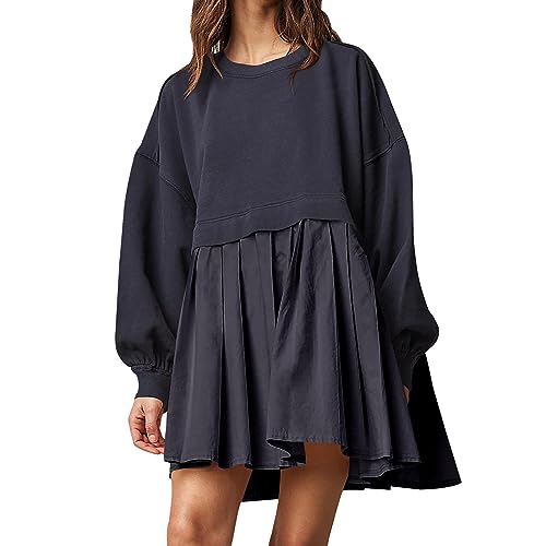 COALHO Womens Oversized Sweatshirt Dress Long Sleeve Crewneck Pullover Tops Relaxed Fit Sweatshirts Mini Dress (Navy Blue,M) von COALHO
