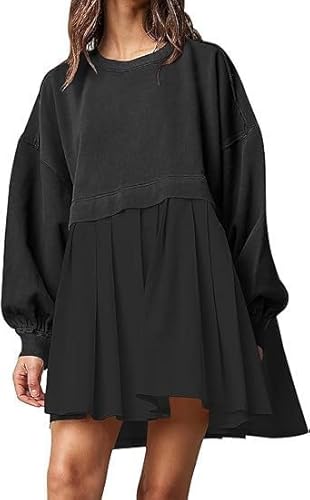 COALHO Womens Oversized Sweatshirt Dress Long Sleeve Crewneck Pullover Tops Relaxed Fit Sweatshirts Mini Dress (Pure Black,XL) von COALHO