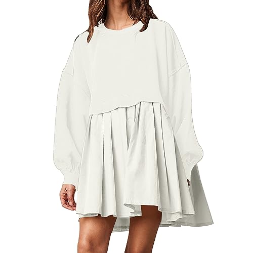 COALHO Womens Oversized Sweatshirt Dress Long Sleeve Crewneck Pullover Tops Relaxed Fit Sweatshirts Mini Dress (White,S) von COALHO