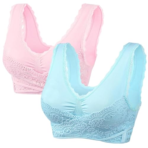 Lifts Anti-Sagging Wirefree Bra, Breathable Cool Lift up Air Bra, Breathable Anti Saggy Breasts Bra (M,Blue+pink) von COALHO