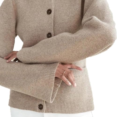 Slimming Button Cardigan Sweater, Ultra-Soft Button Cardigan, 2023 New Solid Color Versatile Round Neck Sweater for Women (Grey,S) von COALHO