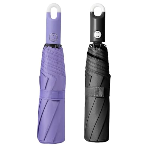 Three-Fold Self Opening and Retracting Umbrella with Buckle,Compact Umbrella,Automatic Open Close Folding Umbrella (Black+Purple) von COALHO