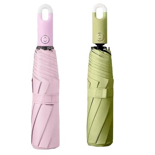 Three-Fold Self Opening and Retracting Umbrella with Buckle,Compact Umbrella,Automatic Open Close Folding Umbrella (Green+pink) von COALHO