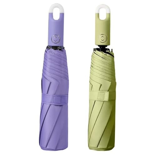 Three-Fold Self Opening and Retracting Umbrella with Buckle,Compact Umbrella,Automatic Open Close Folding Umbrella (Purple+Green) von COALHO