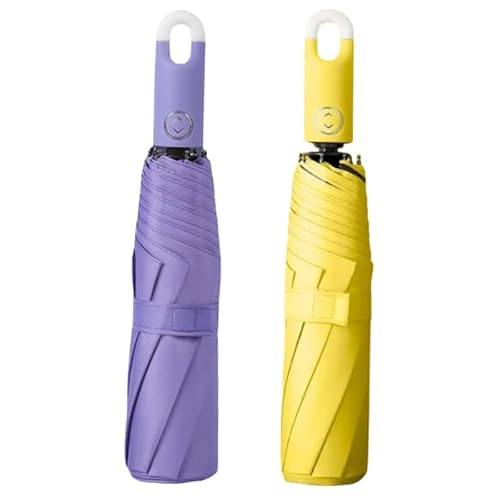 Three-Fold Self Opening and Retracting Umbrella with Buckle,Compact Umbrella,Automatic Open Close Folding Umbrella (Yellow+Purple) von COALHO