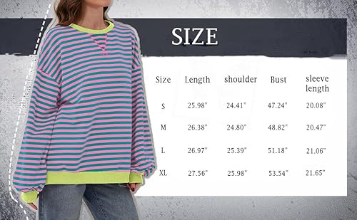 Women Striped Color Block Oversized Sweatshirt Crew Neck Long Sleeve Shirt Pullover Top Casual Loose fit Sweater (orange pink,L) von COALHO