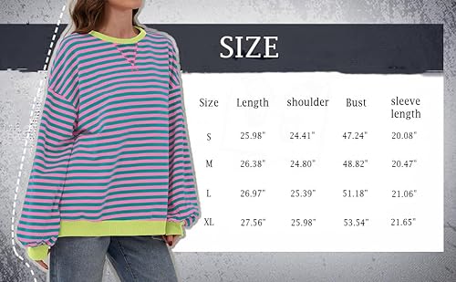 Women Striped Color Block Oversized Sweatshirt Crew Neck Long Sleeve Shirt Pullover Top Casual Loose fit Sweater (pink Greenish,XL) von COALHO