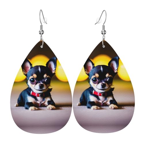 Chihuahua Hund Wassertropfen Form Leder Ohrringe Doppelseitig Mode Geburtstag Party, Einheitsgröße, Kunstleder von COALUE