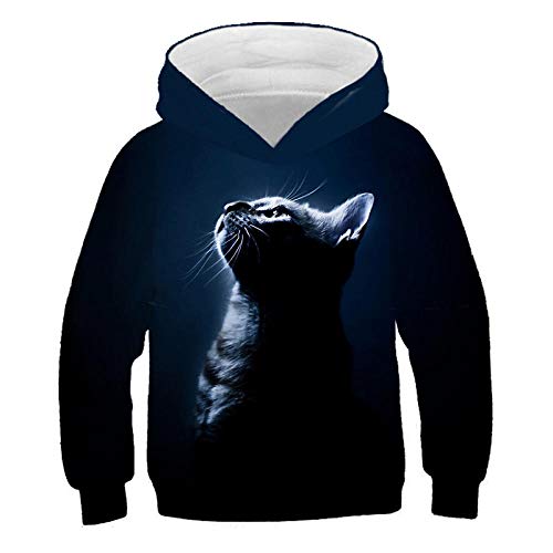 COAOBO Kinder Hoodie 3D Druck，3D Kinder Hoodies Boy Girl Herbst Tops Pullover 4-14 Alter Kleidung Cat Print Langarm Hip Hop Streetwear-160Cm von COAOBO