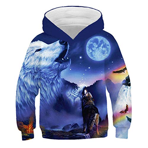 COAOBO Kinder Hoodie 3D Druck，3D-Wolf-Sweatshirt Für Jungen Und Mädchen, Personalisierter Pullover Für Kindermode, Hoodie-Kleidung-160 cm von COAOBO